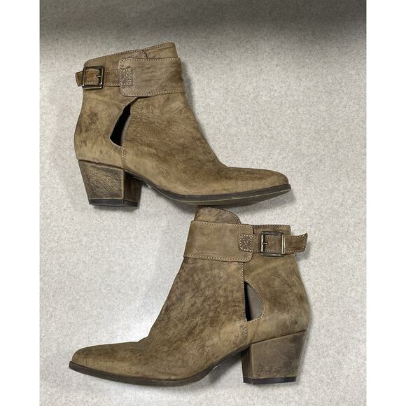 Free People Keyhole Leather Tan Chunky Heel Ankle Boot Women’s Size 6.5 (37) - Picture 5 of 11